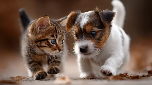 Cute Cats and Dogs Playing Together Adorable Illustration
