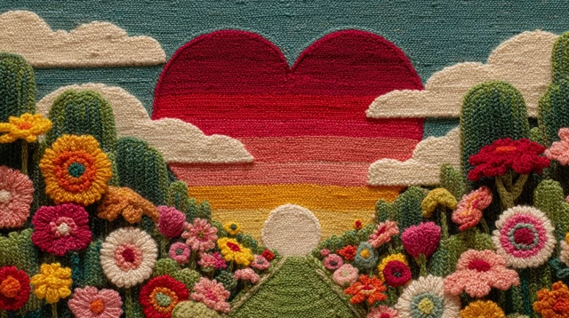 Crochet Landscape A Beautiful Day Fields Flowers