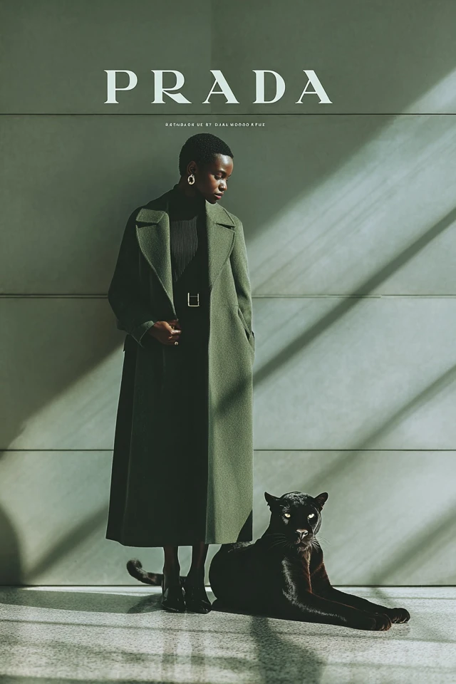 Prada Vogue Style Black Woman and Panther Fashion Shoot