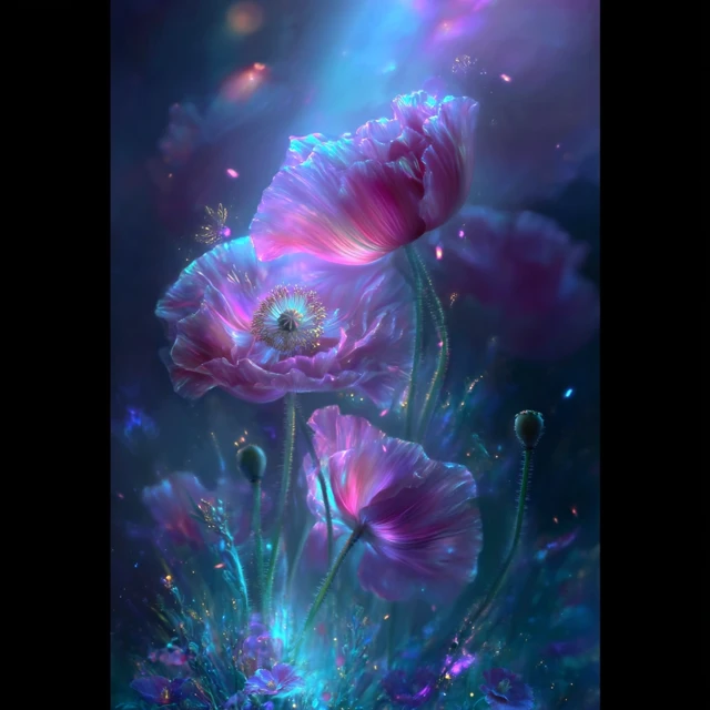 Deep Purple Poppies Watercolor Painting Magical