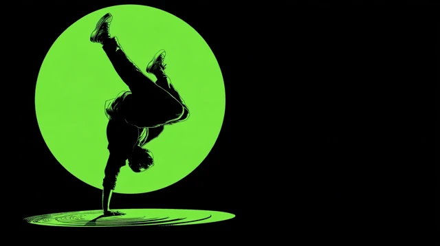 Breakdancer Silhouette in Green and Black