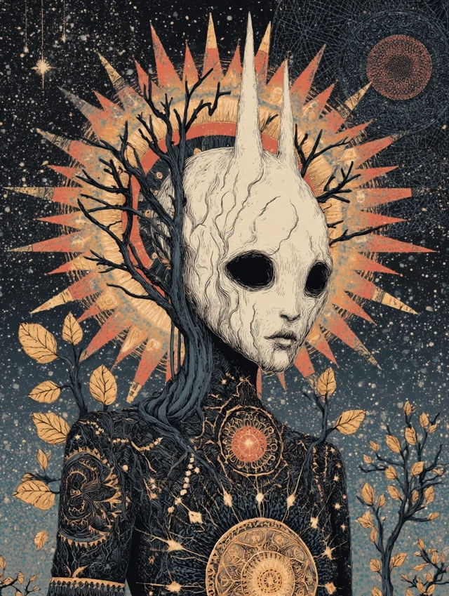 Surreal Humanoid Geometric Halo Illustration
