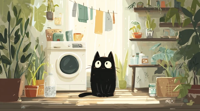 Cute Black Cat Cartoon Character