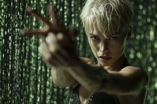 Cyberpunk Woman Dodging Bullets