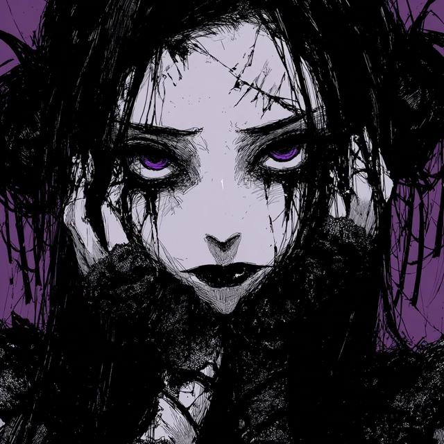 Dreadful Goth Anime Woman Suffering