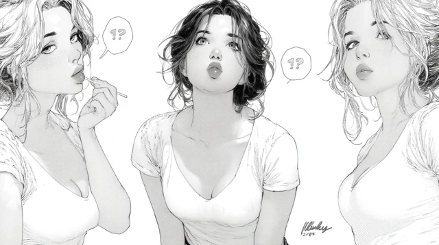 Ink Sketch Portrait of a Woman with Lollipop