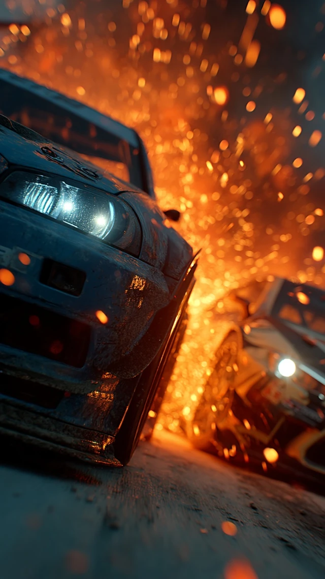 Cars Collide Cinematic Explosion