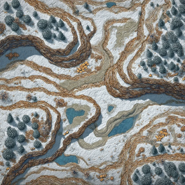 Snowy Mountain Map Valleys and Pine Forests