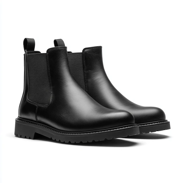 Matte Black Chelsea Boots Rustic Leather Look