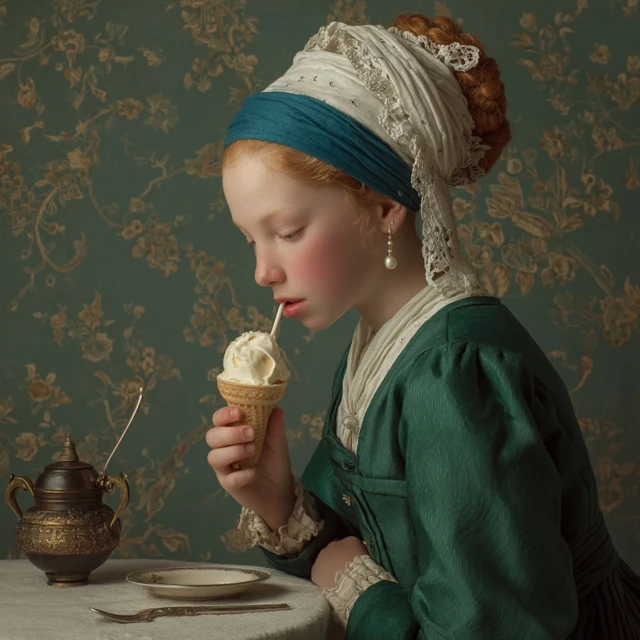 Girl with a Pearl Earring Eating Ice Cream
