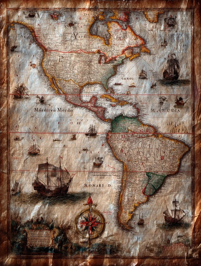16th Century Exploration Map Routes to the New World