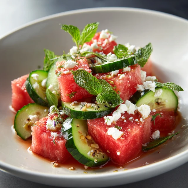 Watermelon Cucumber Salad with Feta and Mint