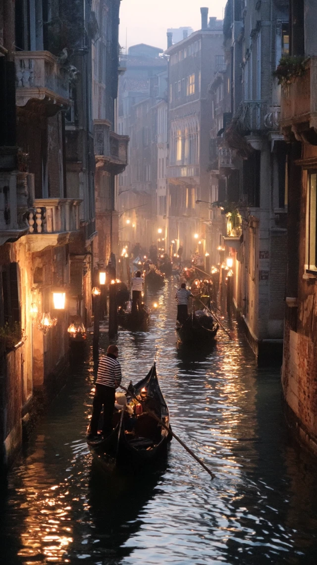 Venice Canals Evening Gondolas Romantic Scene