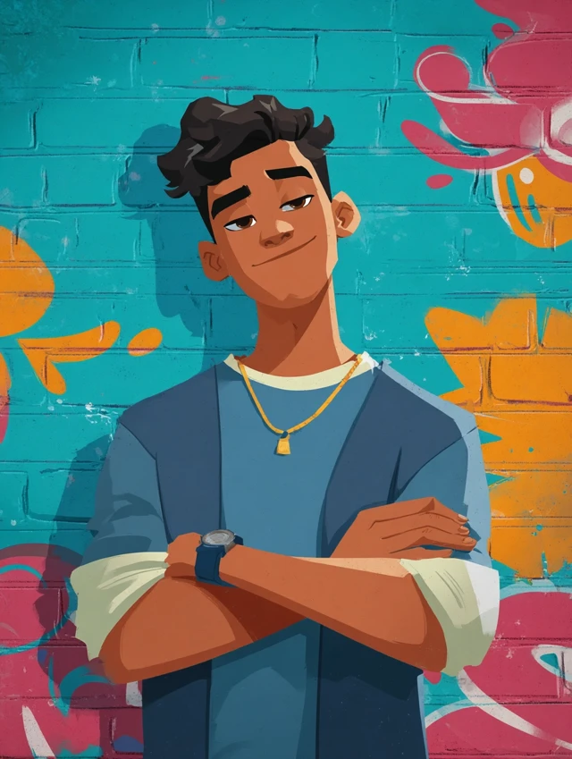 Confident Teen Cartoon Graffiti Style