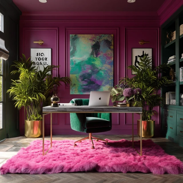Maximalist Office Interior Design Hot Pink Purple