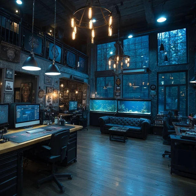Tattoo Studio Interior Design Minimalist Black Furniture