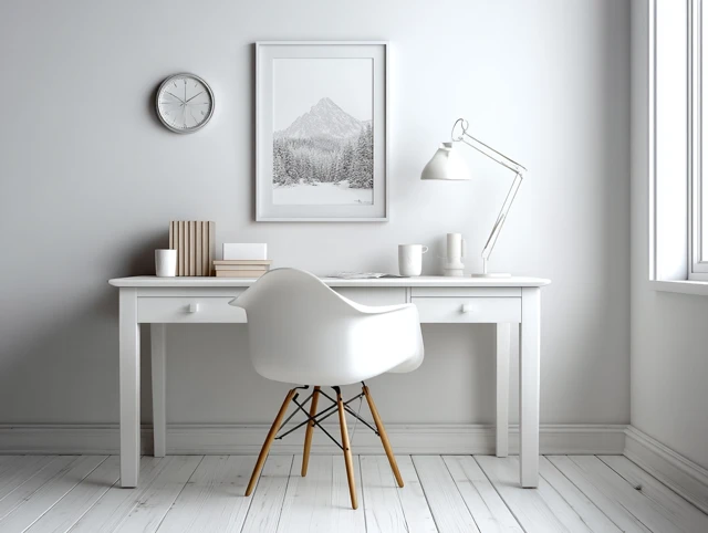 Minimalist White Desk and Chair - Professional Photography