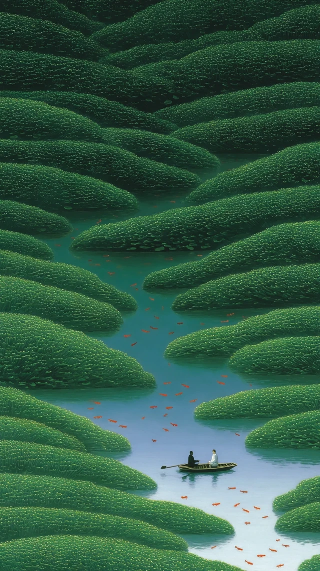 Lotus Pond Painting Tranquil Scene Nature Art