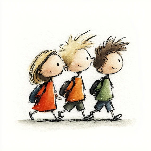 Children Walking to School Illustration