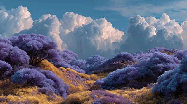 Psychedelic Landscape Blue Trees Violet Sky