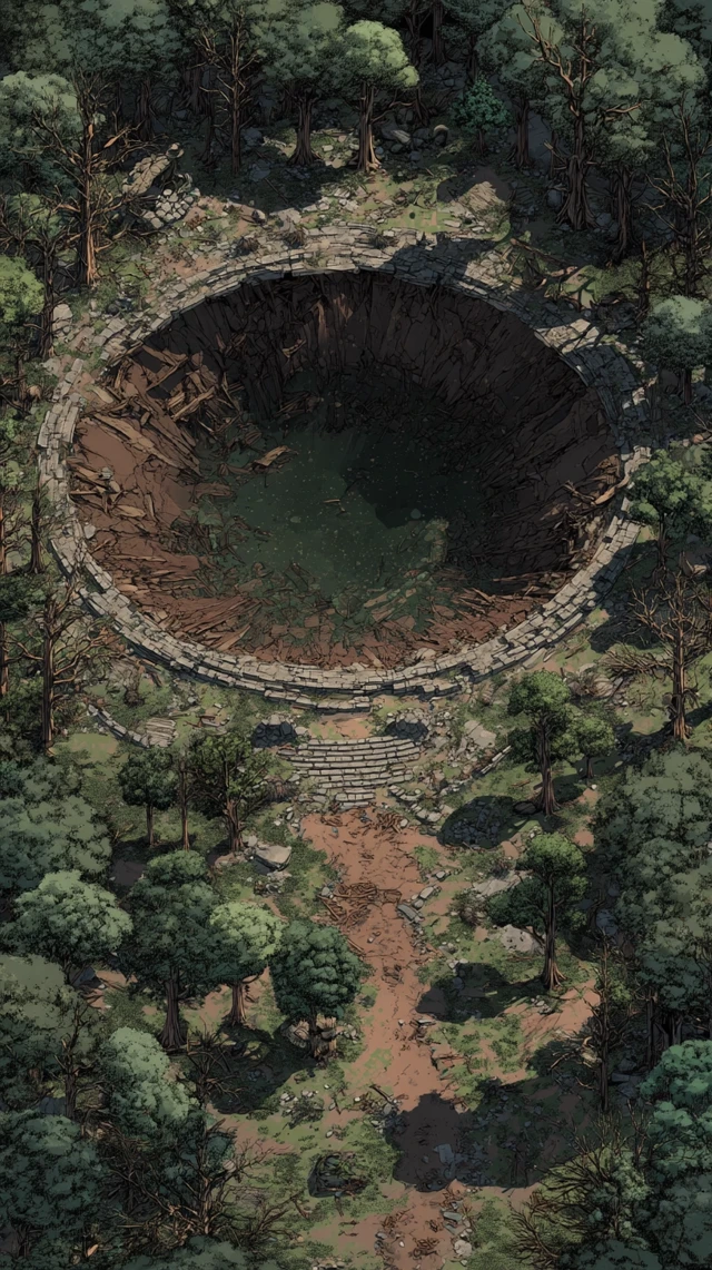 Fantasy RPG Map Crater Forest Ruins Top Down View