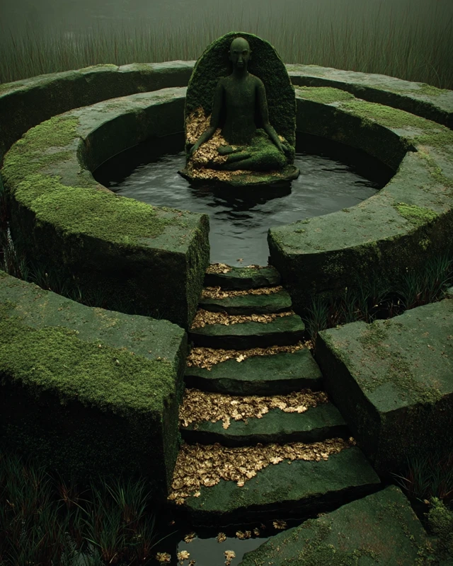 Mystical Shrine in Misty Marsh Cinematic Realism