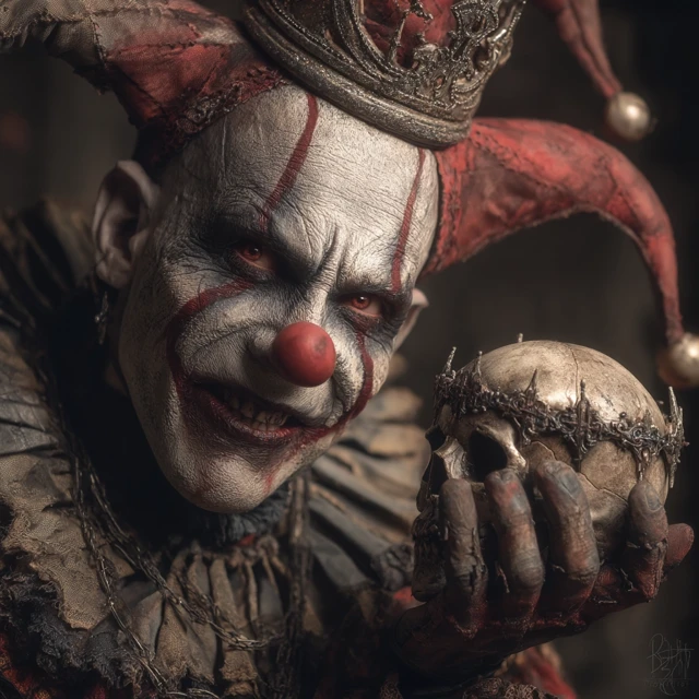 Demonic Clown Jester Portrait - Horror Fantasy Art
