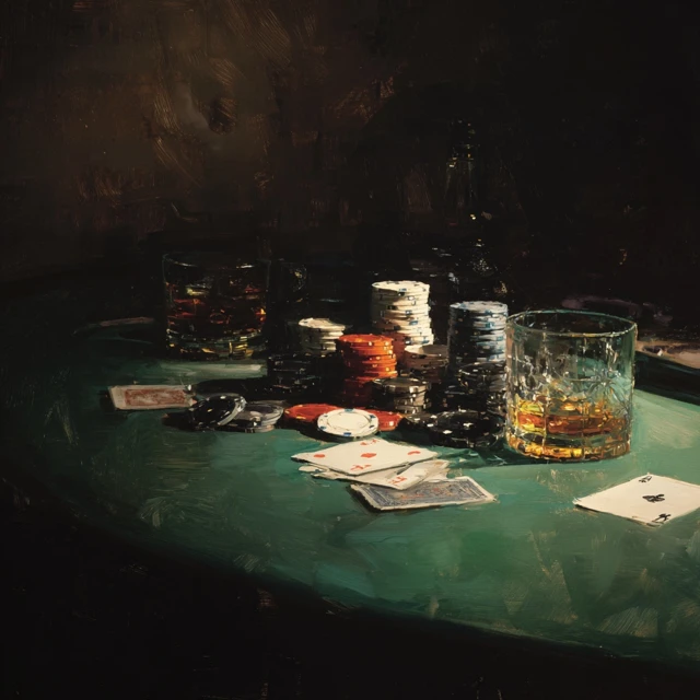 Noir Poker Table Dramatic Lighting Vintage Gambling