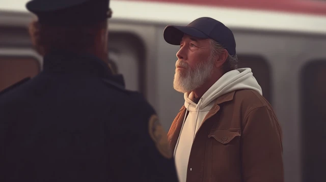 Police Officer and Man on a Train