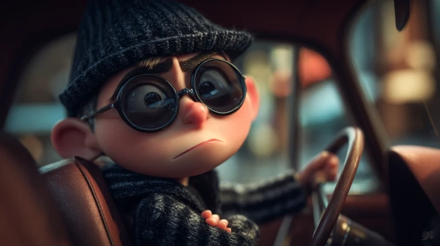 Kid Villain Driving Car 3D Pixar Animation