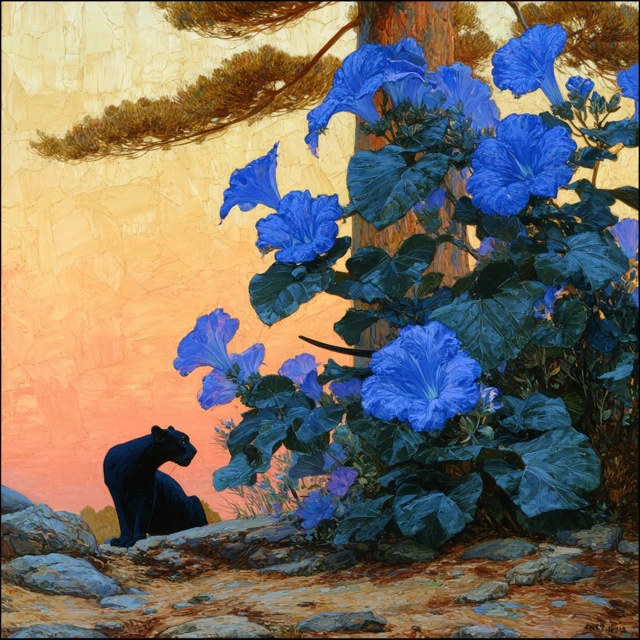Sapphire Gemstone Sword Panther Blue Flowers