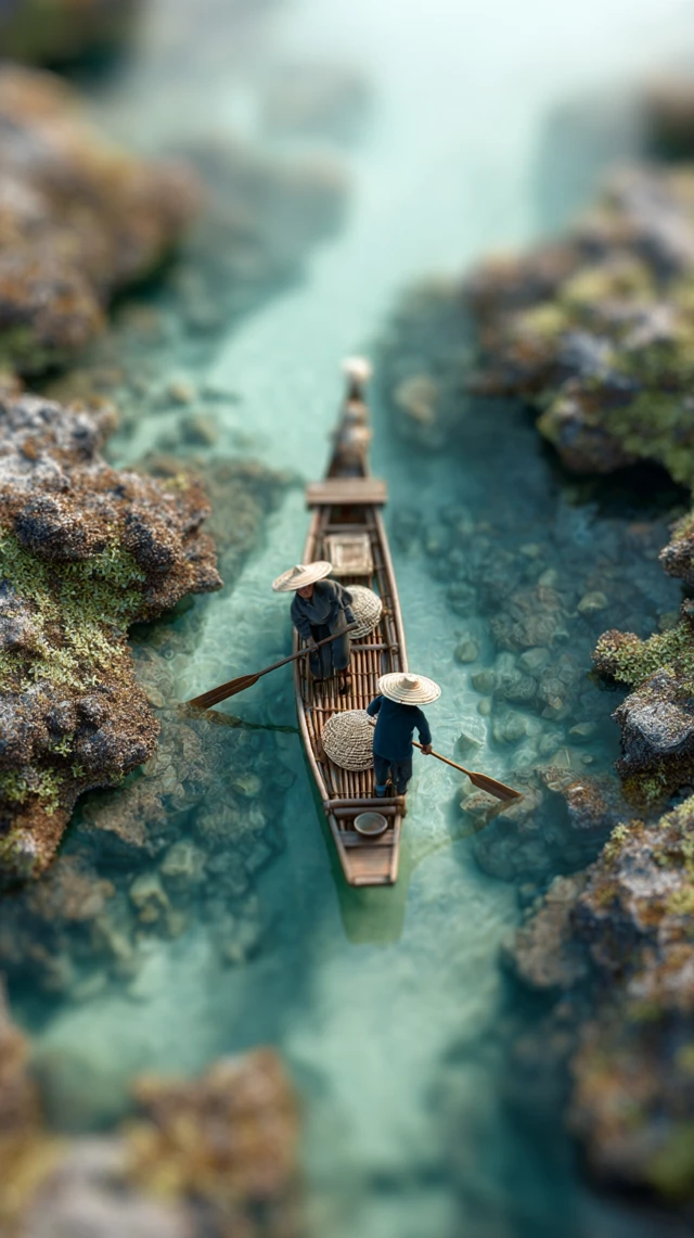 Miniature Chinese Dragon Boat on Lake Tilt Shift Photography