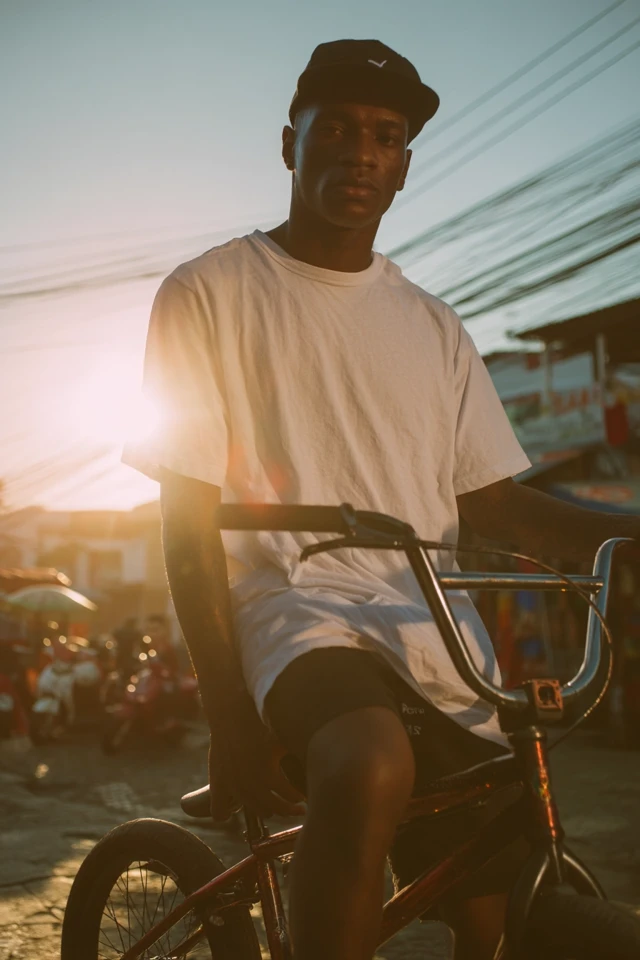 Young Black Man BMX Streetwear Golden Hour Photography