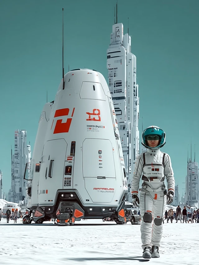 Astronaut Walks Towards Futuristic Spaceship