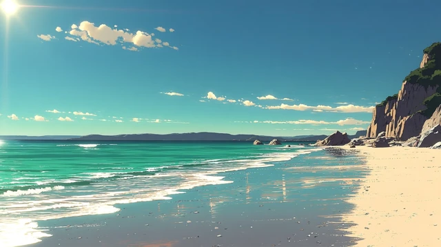 Anime Beach Landscape Sand Ocean Waves Sunset