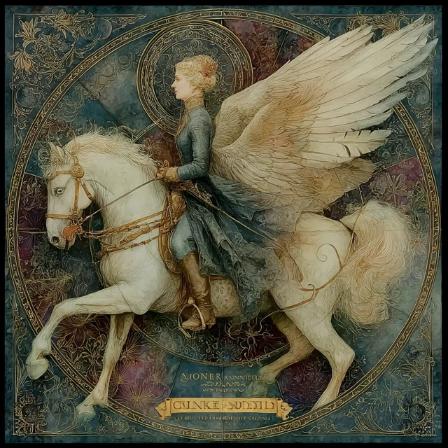 Winged Horse and Equestrian Art: Gustav Klimt Inspired Design
