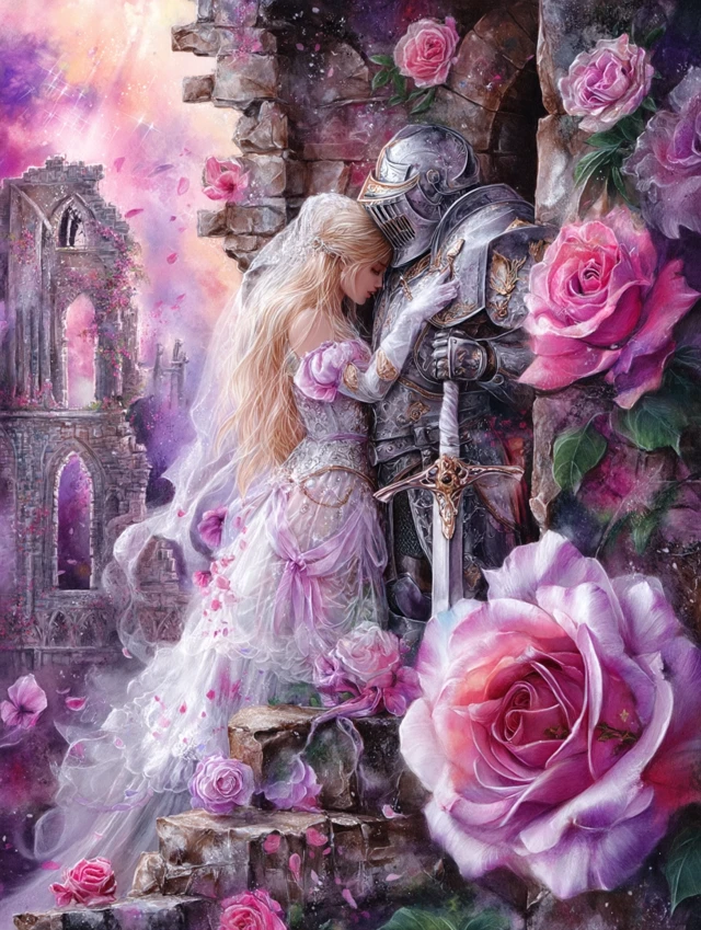 Knight and Lady in Ruins Fantasy Illustration