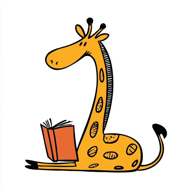 Funny Giraffe Reading Book Doodle Art