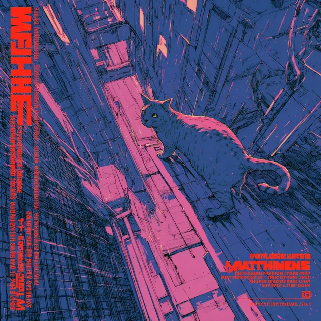 MATHLINE Anime Art Cat Cyberpunk Style
