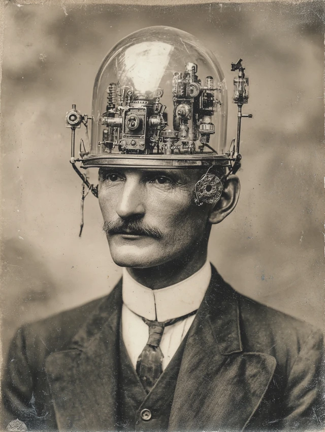 Vintage Man with Steampunk Robotics