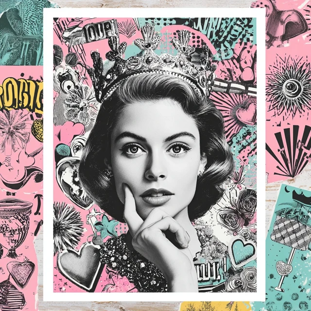 Pop Art Queen of Hearts Woodblock Print