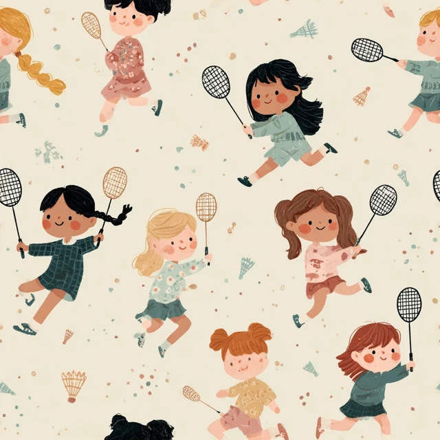 Girls Playing Badminton Cartoon Illustration