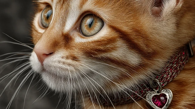 Cute Kitten with Ruby Heart Collar