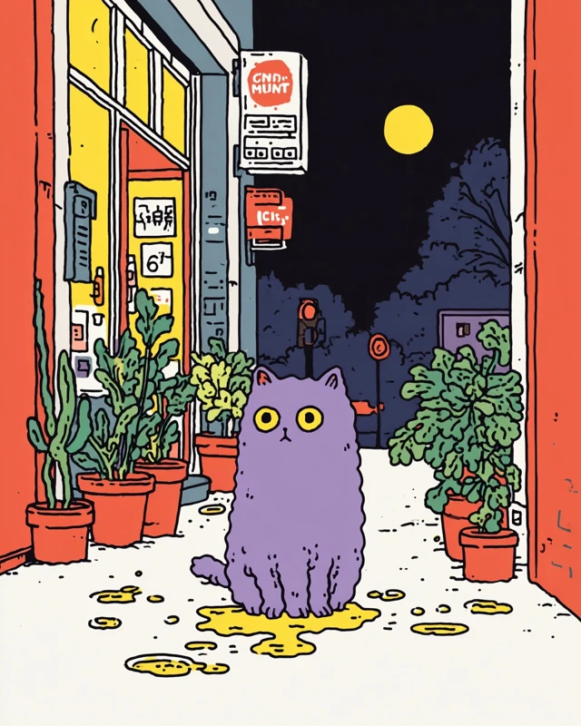 Cute Cat and the Washing Machine Illustration