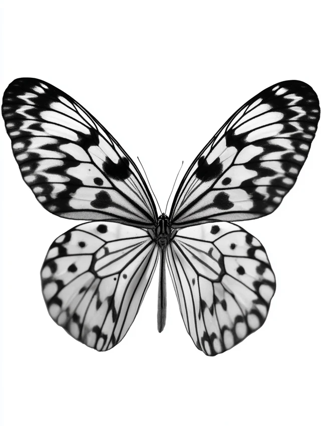 Realistic Black and White Butterfly PNG