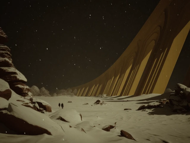 Ethereal Snowscape with Giant Structure