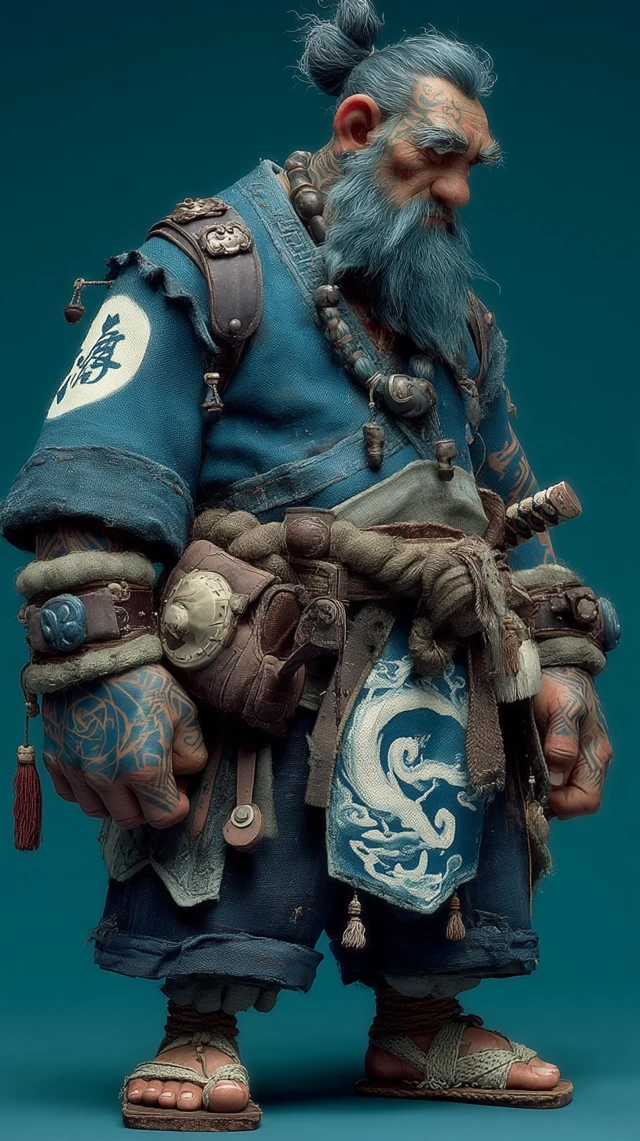 3D Character: Blue Haired Warrior with Tattoos
