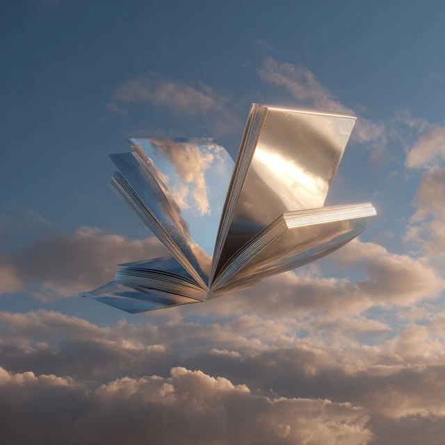 Metallic Book in the Sky Surreal Branding Concept