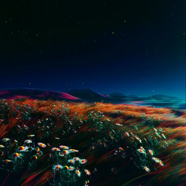 Nighttime Daisy Field Dreamlike Landscape