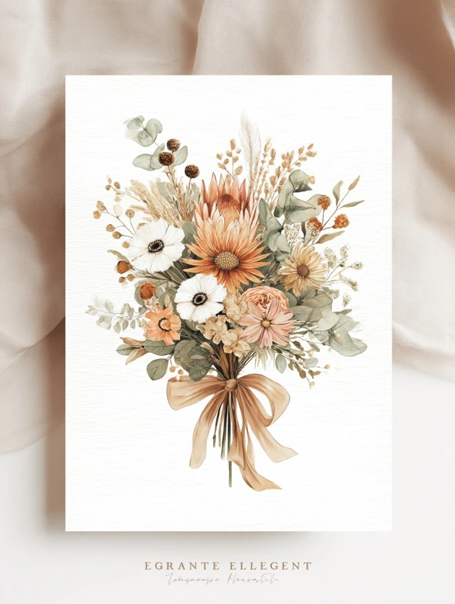 Watercolor Bouquet Wedding Illustration Dried Flowers